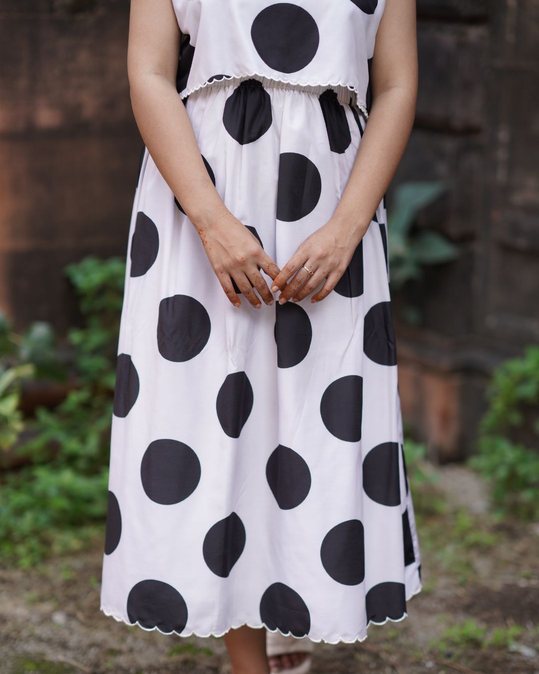 Polka Dot Cotton Top and Skirt Set for Women - Panchakanya Clothing