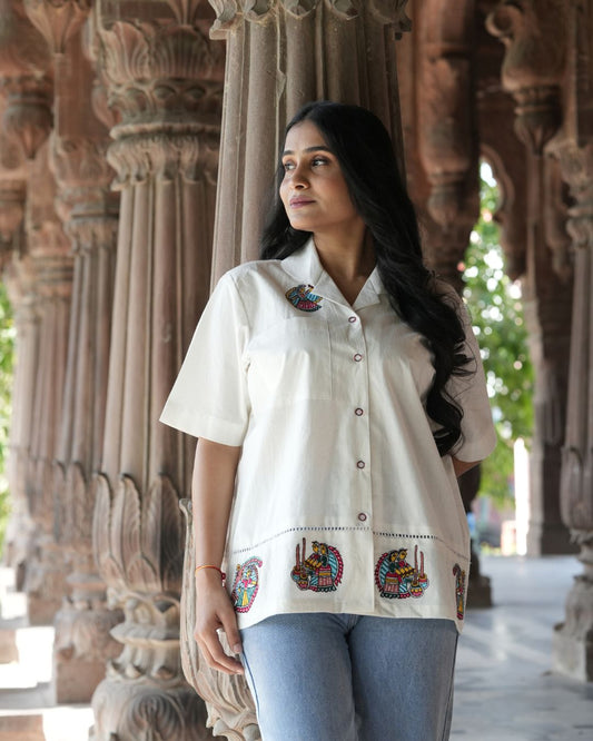 Casual and Chic Cotton Embroidered Shirts for Women - Panchakanya Clothing