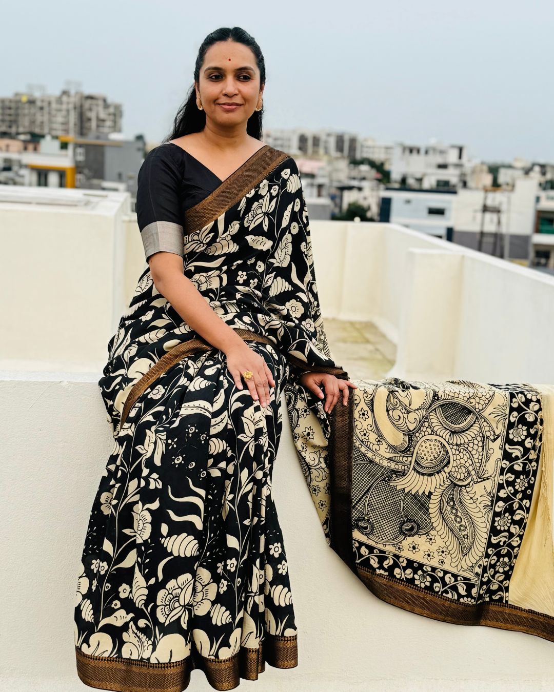 Original Bangalore Silk Saree with Kalamkari Print – Elegant Ethnic Wear for Women