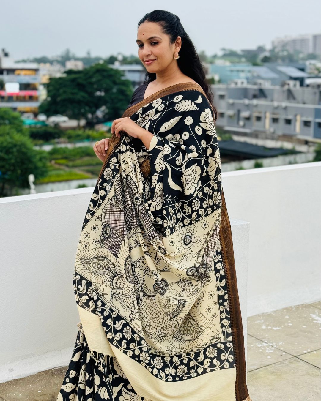 Original Bangalore Silk Saree with Kalamkari Print – Elegant Ethnic Wear for Women