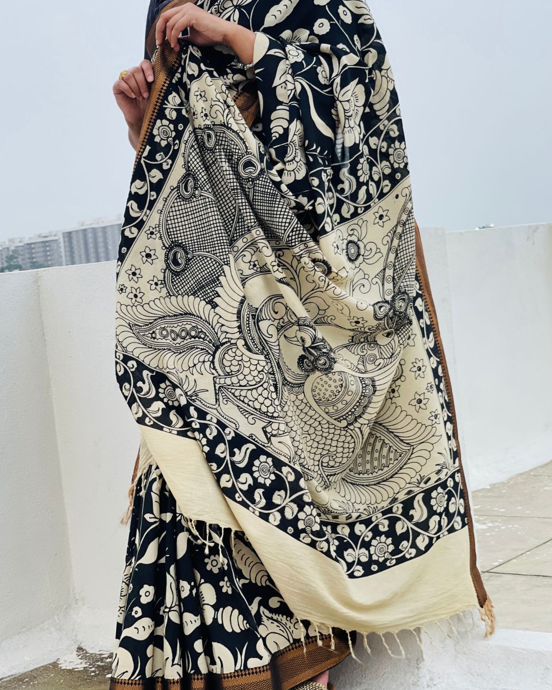 Original Bangalore Silk Saree with Kalamkari Print – Elegant Ethnic Wear for Women