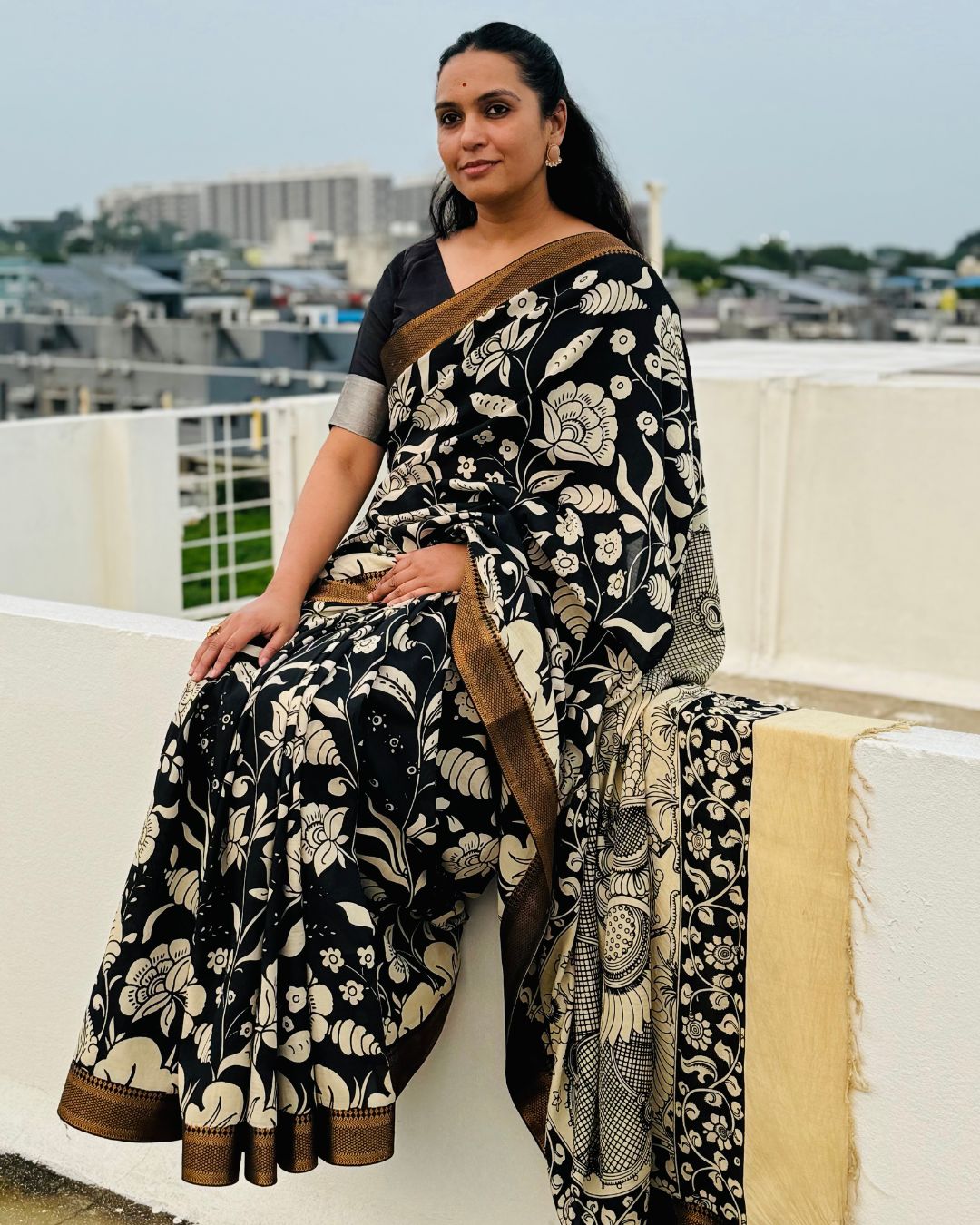 Original Bangalore Silk Saree with Kalamkari Print – Elegant Ethnic Wear for Women