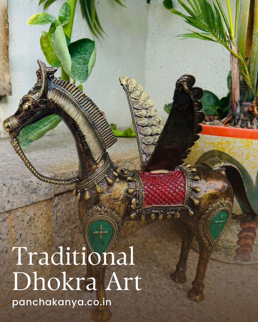 Handcrafted Brass Dhokra Horse With Wings - Traditional Indian Decor