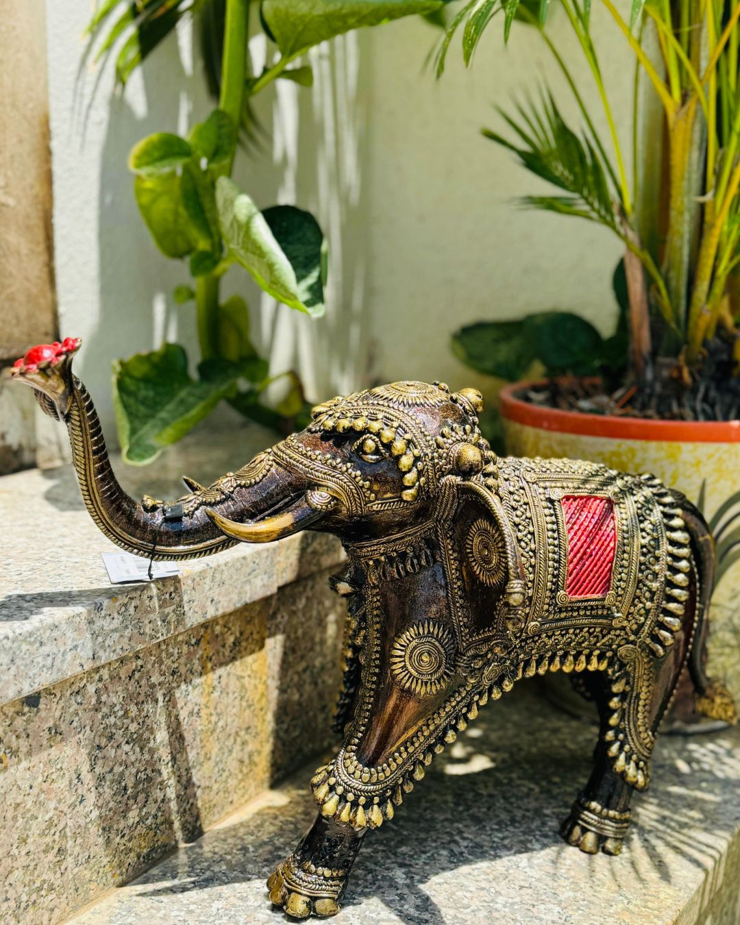 Antique Dhokra Elephant Figurine - Traditional Indian Decor