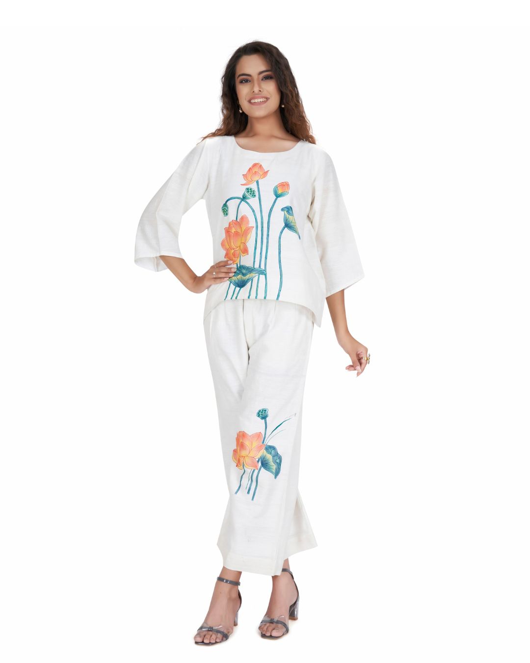 Hand-Painted Organic Cotton Silk Co-Ord Set for Women - Perfect for Every Occasion