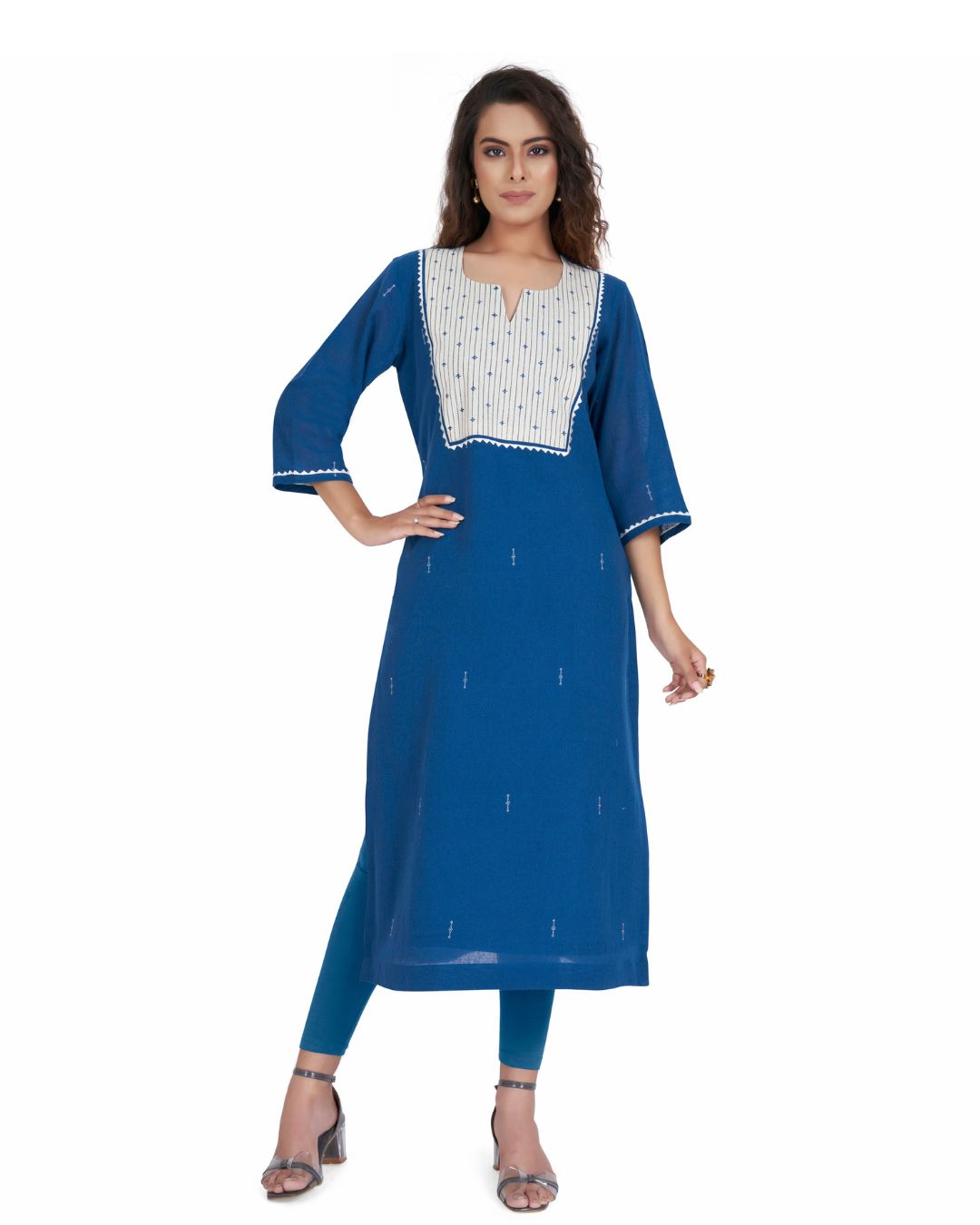 Stylish Embroidered Kala Cotton Kurta for Ladies -  Panchakanya Clothing