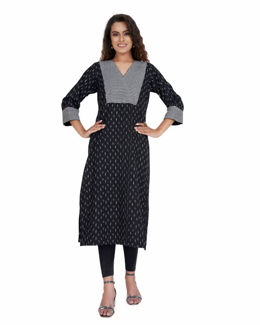 Ikat Kurta for Women with Unique Neck Designs and Patchwork