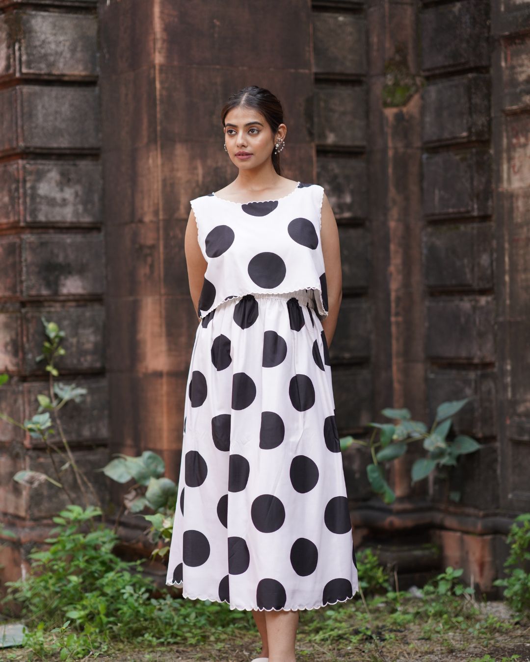 Polka Dot Cotton Top and Skirt Set for Women - Panchakanya Clothing