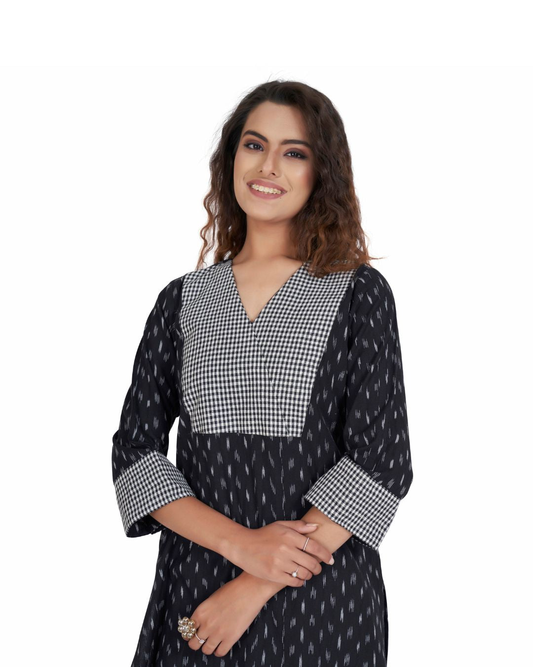 Ikat Kurta for Women with Unique Neck Designs and Patchwork